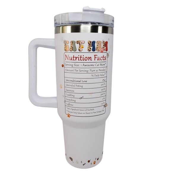 Cat Mom Gift 40 Oz Travel Tumbler Lid & Handle -Best Freakin Cat Mom Ever Design - Picture 3 of 4